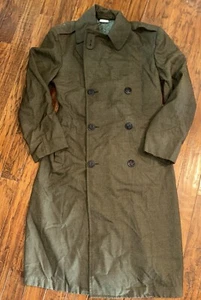 Vintage 1970 Military Mens Wool Serge Overcoat Double Breasted Green 34-R (2R-3) - Picture 1 of 11