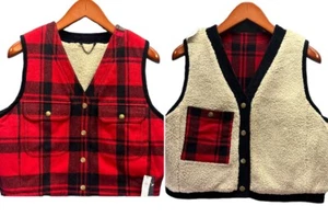 BANANA REPULIC women’s M Reversible Wool Sherpa Buffalo Plaid Vest 168. MSRP - Picture 1 of 13