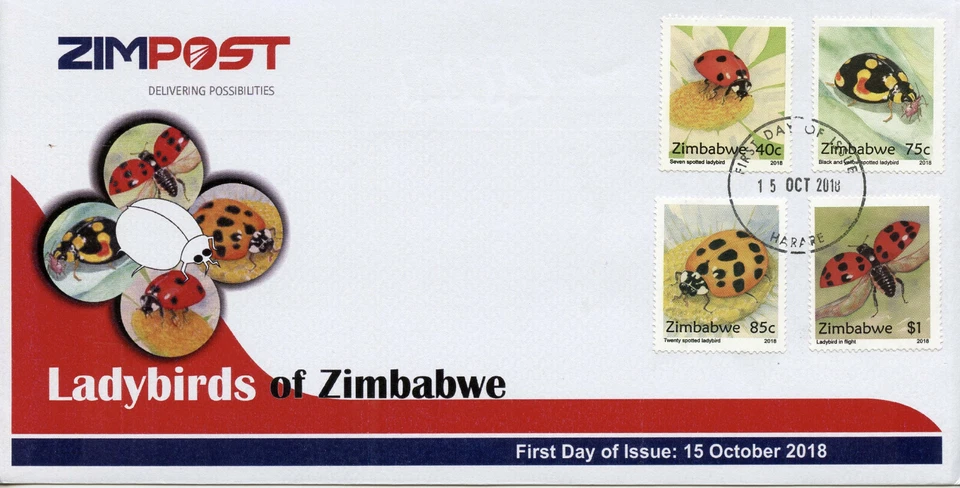 Zimbabwe 2018 FDC Ladybirds Ladybugs 4v Set Cover Insects Beetles Stamps - Image 1 of 1