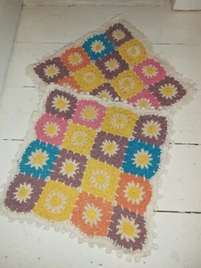 A "PAIR" OF INDIAN HANDMADE 100% COTTON CROCHET CUSHION COVERS - Picture 1 of 11