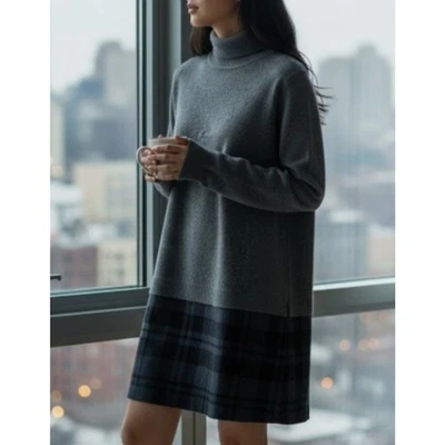 Theory Ursell Risk Dress Gray & Plaid Small Cashmere Wool Preppy Acadamia - Image 1 of 4
