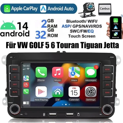 Carplay Android 14 Autoradio GPS Navi Für VW Golf 5 6 Polo Touran Passat Tiguan - Bild 1 von 4