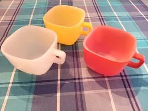 Glasbake Milk Glass square stackable mugs (3 pastel) 8oz J-2265 USA - Picture 1 of 9