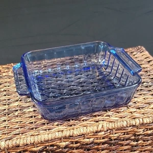 Vintage Anchor Hocking 8"x8" Gerippt Kasserolle Backform Kobaltblau - Bild 1 von 11