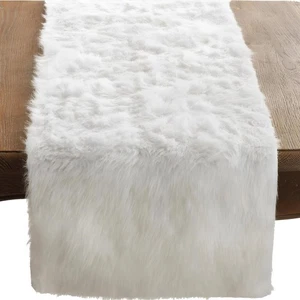 Faux Fur Design Table Runner, 15"x108", White - Picture 1 of 5