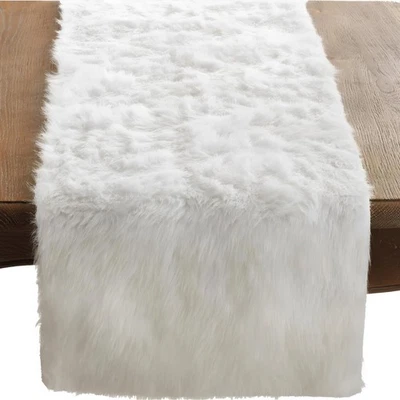Faux Fur Design Table Runner, 15"x108", White - Image 1 of 4