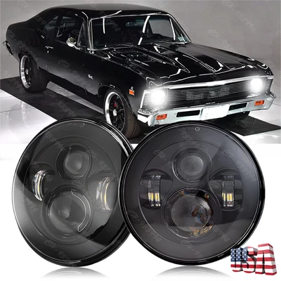 Pair 7" Round LED Headlights Hi/Lo Beam fit Chevrolet Nova 1969-1978 - Image 1 of 4