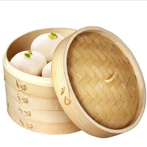 Handmade Steam Basket Bamboo Steamer 10 Inch, 2 Tiers Chinese Food Bamboo Ste... - Picture 1 of 7