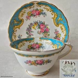 Tuscan Made in England NAPLES Blue #18207 Teacup & Saucer. Flowers Filigree Gold - Picture 1 of 11
