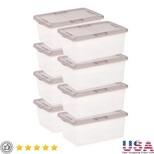Stackable Storage Bins W/ Lids 17 Qt. Totes Home Office Organization 8 Pack New - Picture 1 of 11