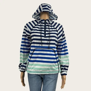 Hunter For Target Womens XS Blue Green White Stripe Hooded Windbreaker Jacket - Picture 1 of 8