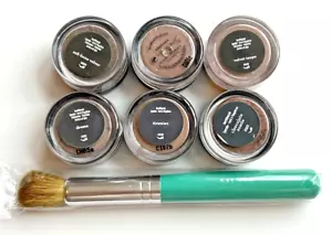 Lot of 7 BareMinerals Shades of Brown Assorted Eye Shadow Color & Eye Buki Brush - Picture 1 of 5
