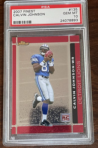 2007 Topps Finest Calvin Johnson Rookie Card Rc #135 Psa 10 Gem Mint Lions