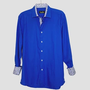 Banana Lemon Button Up Shirt Mens Size M Long Sleeve Casual Blue Cotton - Picture 1 of 13