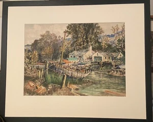 MOSS WILLIAMS (1894-1975) - SIGNIERTES AQUARELL GOUACHE BOATYARD SZENE CAERNARFON - Bild 1 von 4