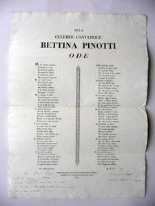 Alla Celebre Cantatrice Bettina Pinotti Ode Foglio Volante Soliani Modena 1819 - Foto 1 di 3