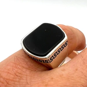 Natural Black Onyx 925 Sterling Silver Gemstone Handmade Signet Mens Ring MR#431 - Picture 1 of 4