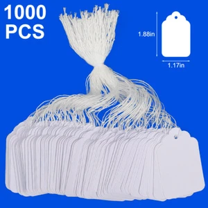 Garage Sale Price Tags Size #5 Blank White Hang Merchandise String Strung - Picture 1 of 16