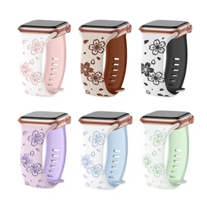 Cherry Floral Engraved Strap For Apple Watch Band 49mm series 9 7 se 6 8 ultra 2 - Picture 1 of 36