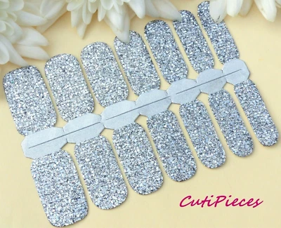 YI KOU Nail Art selbstklebend Vollnagellack Wickelaufkleber Klobig Silber Glitzer W11