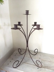 Braun Schmiedeeisen 5-armiger Kandelaber Kerzenständer Tischplatte Kamin - Bild 1 von 13