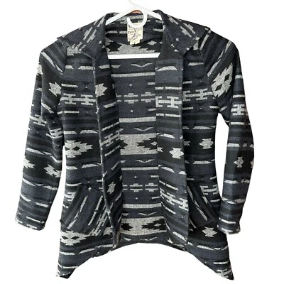 Suéter con Capucha TUL para Mujer Pequeño Negro Gris Diseño Azteca Poli Lana Mezcla LS Foto 1 de 4