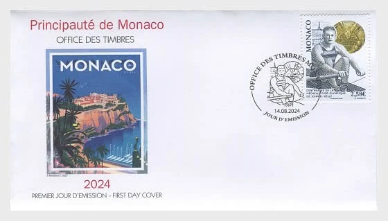 摩纳哥 2024 体育百年纪念约翰·凯利杰克赛艇运动员 1924 年奥运会金牌 1v FDC — 第 1/1 张图片