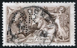 Great Britain Sc 179 Olive Brown 2sh6p Blk CDS Cancel 22.75mm Ht No Dot Perfin - Picture 1 of 1