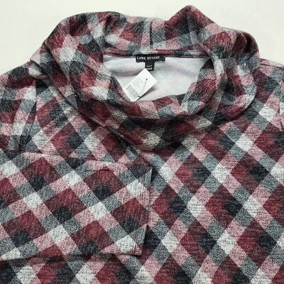 Suéter Lane Bryant Cuello Capucha 22/24 Borgoña Metálico Cuadros Elastizado Vacaciones Foto 1 de 4