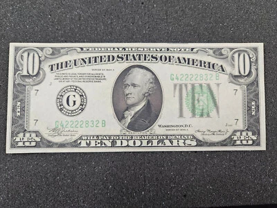 🌟 FR#2006 $10 1934-A Federal Reserve Note CHICAGO DGS Dark Green Seal UNC - Image 1 of 4