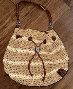 BRIGHTON Sierra Striped Raffia Straw Tote - Brown/Wheat EUC Zebra Print  Inside - Picture 1 of 7