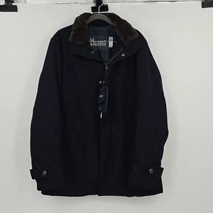 HERNO Navy Blue Faux Fur Lined Nylon Car Coat Men's Size 48 - Picture 1 of 11