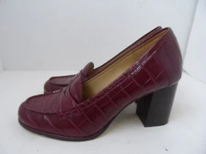 Michael Kors Buchanan Mid Loafer Heels Plum Wine Block Heel Croc - Size 8M -VGC - Picture 1 of 13