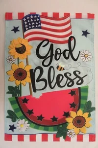 "God Bless" Patriotic Summer American flag, Watermelon & Sunflowers, Garden Flag - Picture 1 of 3