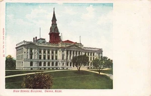Postkarte ~ Omaha, Nebraska, High School Gebäude - Bild 1 von 2