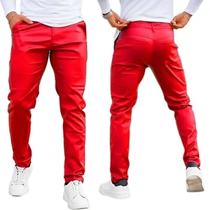 Pantalones de discoteca para hombre elásticos góticos e informales ajustados rojos de imitación de cuero de PVC - Imagen 1 de 3