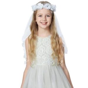 Flower Girls White First Communion Veil Headband with Bow 60cm/24 inch Wreath... - Picture 1 of 7