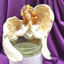 Praying Angel Candle Rim Sculpture Figurine Ceramic Roses Home Office Decor Art