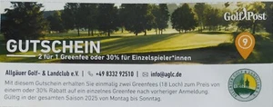 2 für 1 Greenfee-Gutschein Allgäuer Golfclub aus Golf Post Kalender 2025  Mo-So  - Bild 1 von 3