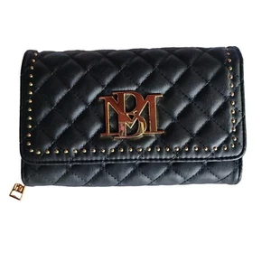 Bandolera Badgley Mischka Acolchada Negra Dorada Cremallera Bolso sin asas Cartera LEER - Imagen 1 de 16