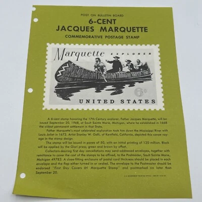 1968 6¢ ￼Jacques Marquette Commemorative US Postage Stamp FDC Advertising - Image 1 of 4