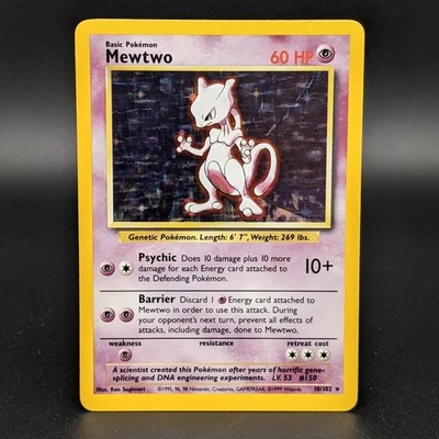 Mewtwo 010/102 Holo Rare Base Set Unlimited WOTC Pokemon Card Moderately Played - Image 1 of 4