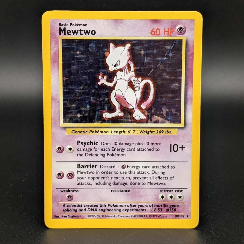 Mewtwo 010/102 Holo Rare Base Set Unlimited WOTC Pokemon Card Moderately Played - Image 1 of 4