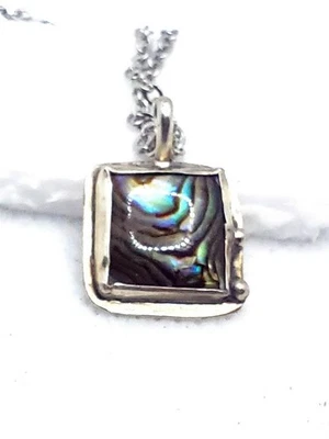 Sterling Silver Abalone Crystal Necklace Handmade Boho Statement Pendant Ocean - Image 1 of 4