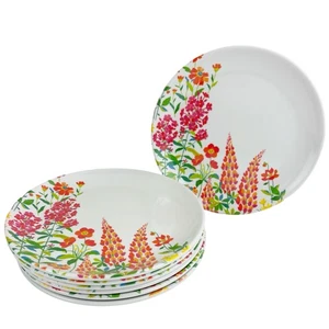 Laura Ashley Melamine Salad Plates Set 7 Pink Orange Wildflowers Pop of Color 8" - Picture 1 of 16