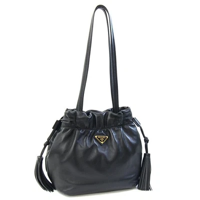 Pre-owned Prada Tote Bag 1BG541 in Black Leather with Drawstring, Nappa - Image 1 of 4