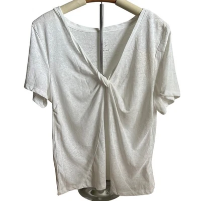A New Day Women's White Short Sleeve Linen V-Neck T-Shirt - Size Large - NWT - Image 1 of 4