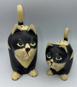 Vintage Pier 1 Holz Katze Figur Set Primitive Volkskunst handbemalt schwarz - Bild 1 von 10