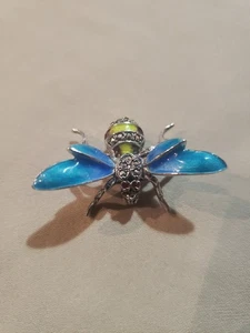 Vintage Mark 925 Sterling Silber Aqua Blau Rubin Realistische Insekt Fliege Anstecknadel Brosche - Bild 1 von 7