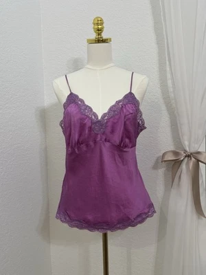 Camiseta sin mangas vintage Y2K púrpura claro 100 % seda encaje de Sunny Taylor talla XL Foto 1 de 4